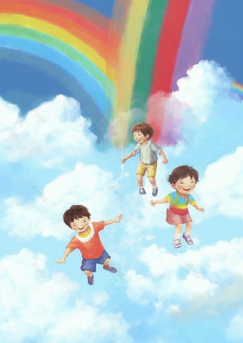儿童节孩子们梦中幻想的云端彩虹滑梯飞行插画,插画/手绘图,插画/手绘图库,插画/手绘图下载,插画/手绘